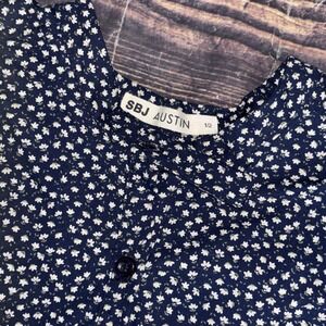 SBJ Austin Oversized Cotton Shirt Size 1/2 Button Boxy Lagenlook Navy Floral